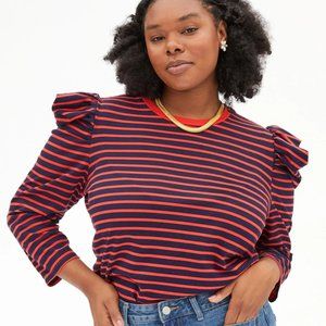 Clare V. Le Puff Long Sleeve Striped Tee, Size XS